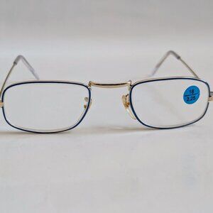 NWT Vintage 90's Rectangle Metal Half Frame Reading Glasses (Gold/Blue)